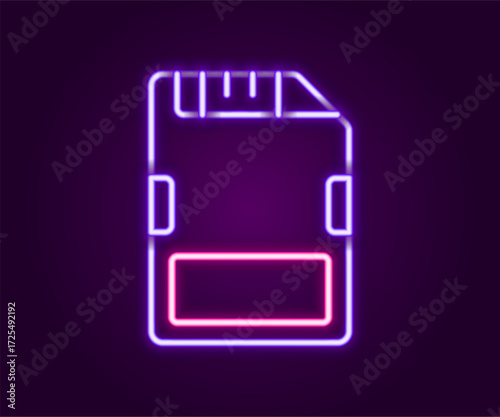 Glowing neon line SD card icon isolated on black background. Memory card. Adapter icon. Colorful outline concept. Vector
