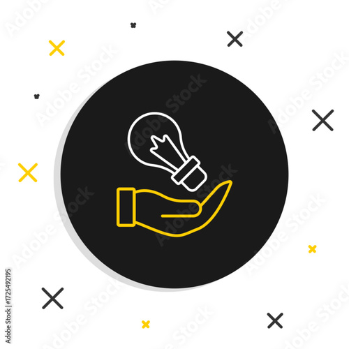 Line Light bulb in hand with concept of idea icon isolated on white background. Energy and idea symbol. Inspiration concept. Colorful outline concept. Vector