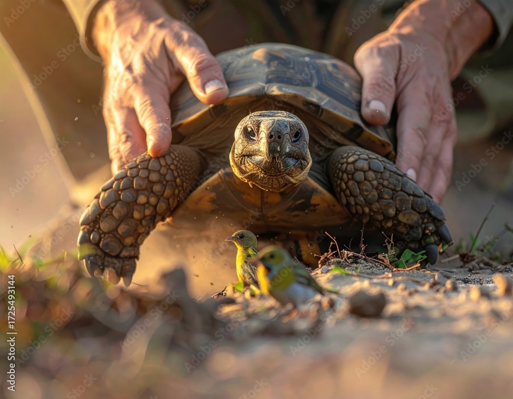 Naklejka premium A person is holding a turtle in their hand