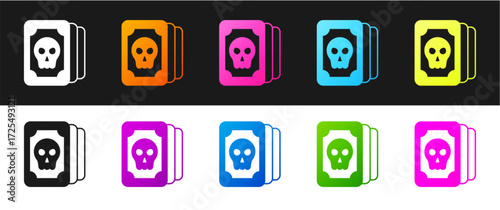 Set Tarot cards icon isolated on black and white background. Magic occult set of tarot cards. Vector