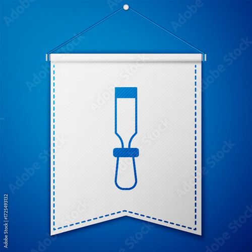 Blue Chisel tool for wood icon isolated on blue background. White pennant template. Vector