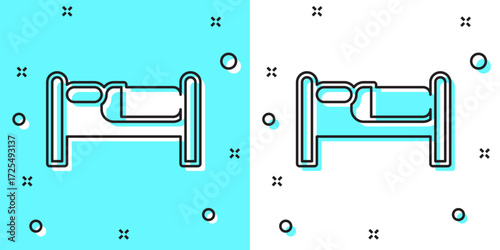 Black line Bed icon isolated on green and white background. Random dynamic shapes. Vector