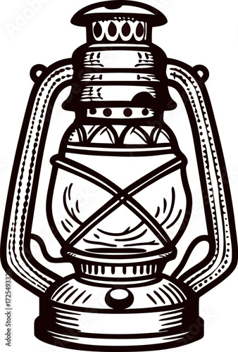 Hand drawn vintage kerosene lantern isolated on white background antique oil lamp sketch illustration
