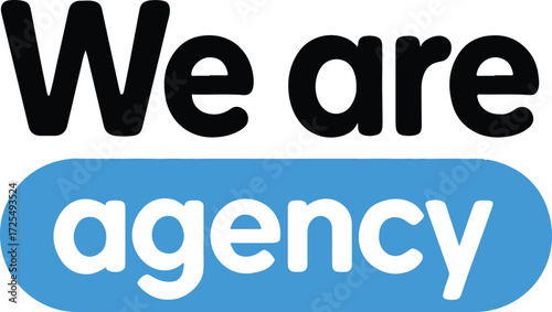 Blue rounded rectangle with black text agency on white background word business