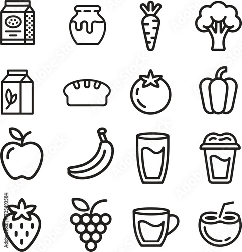 organic food thin line icons set. fruits, vegetables, healthy eating. editable stroke. vector illustration