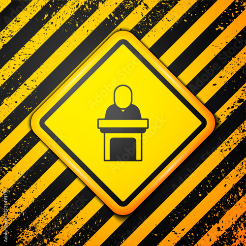 Black Church pastor preaching icon isolated on yellow background. Warning sign. Vector