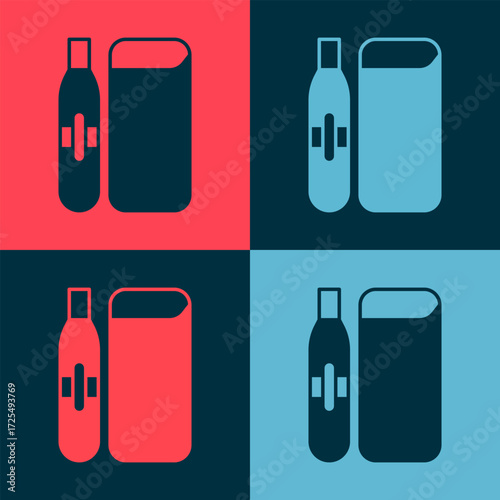 Pop art Electronic cigarette icon isolated on color background. Vape smoking tool. Vaporizer Device. Vector
