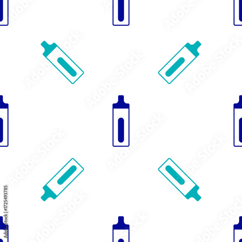Blue Electronic cigarette icon isolated seamless pattern on white background. Vape smoking tool. Vaporizer Device. Vector