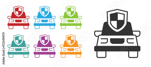 Black Car insurance icon isolated on white background. Insurance concept. Security, safety, protection, protect concept. Set icons colorful. Vector