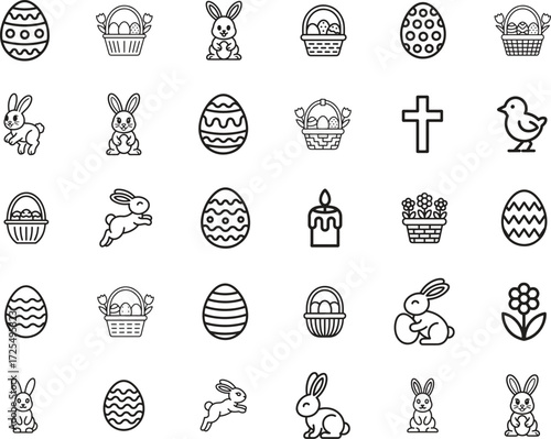 Easter line icons set. egg, bunny, basket, celebration. editable stroke. vector illustration