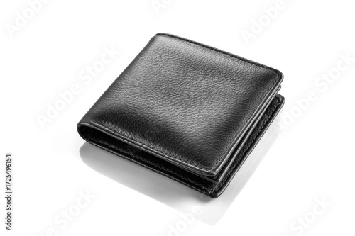 Classic Black Leather Bifold Wallet Isolated on White Background