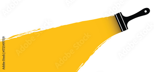 Painted the wall and paint brush. Paintbrush sign. Brush stroke background. Color trail of paint texture. Flat vector cartoon sign. For home, interior renovation. Painting, paintbrushes tool icon.