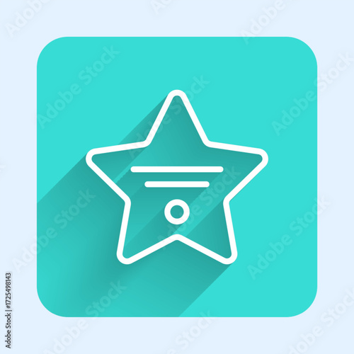 White line Walk of fame star on celebrity boulevard icon isolated with long shadow background. Hollywood, famous sidewalk, boulevard actor. Green square button. Vector