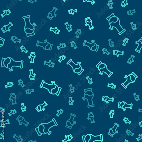Green line Glass bong for smoking marijuana or cannabis icon isolated seamless pattern on blue background. Vector