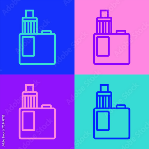 Pop art line Vape mod device icon isolated on color background. Vape smoking tool. Vaporizer Device. Vector
