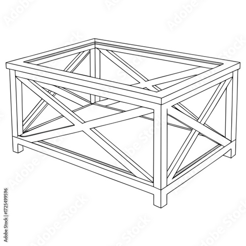 Minimalist illustration of a rectangular coffee table with a geometric design and a sturdy frame structure vector