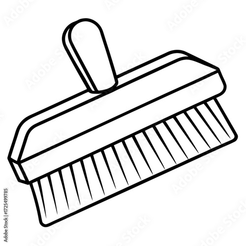 Minimalist illustration of a rectangular hand brush with short handle and bristles in black outline style design vector