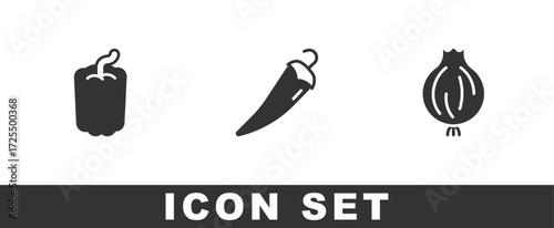 Set Bell pepper, Hot chili and Garlic icon. Vector