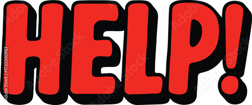 Red H E L P text with exclamation mark on black background help word
