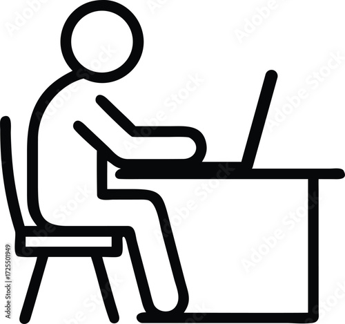 person with laptop on desk working at his workplace outline icon