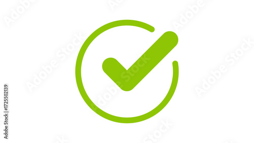 Green tick with round circle outline, check mark correct approve success icon