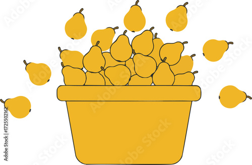 Fresh pears in container isolated on white. Fruit harvest concept
