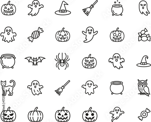Halloween line icons set. pumpkin, ghost, costume icon. editable stroke. vector illustration