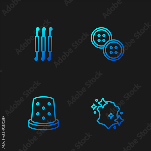 Set line Leather, Thimble for sewing, Crochet hook and Sewing button. Gradient color icons. Vector