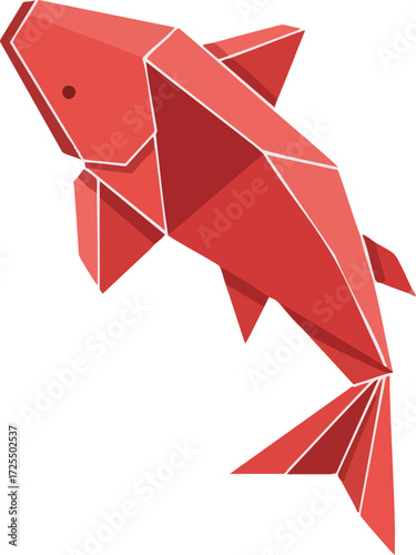 Geometric red fish with polygonal design on a white background