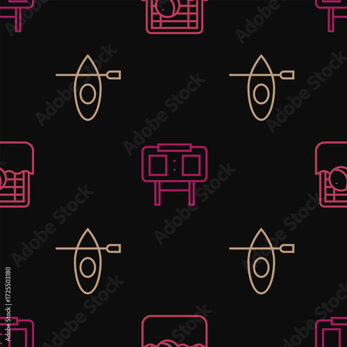 Set line Water polo, Kayak and paddle and Sport mechanical scoreboard on seamless pattern. Vector