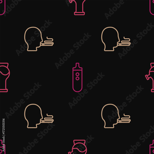 Set line Bong, Man smoking a cigarette and Electronic on seamless pattern. Vector