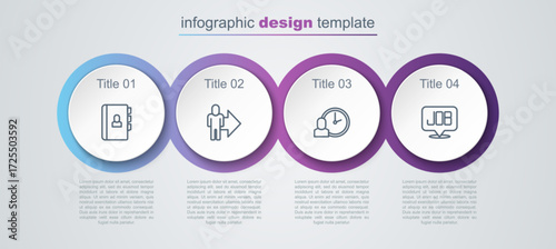 Set line Resume, Leader of a team of executives, Work time and Search job. Business infographic template. Vector