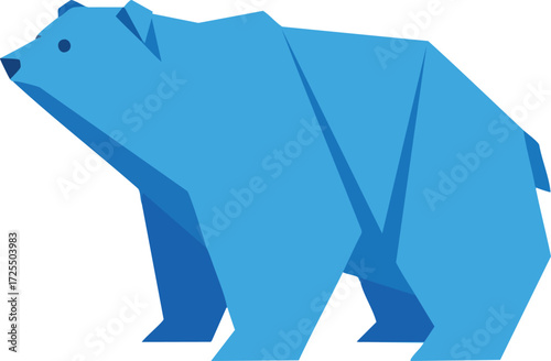 Blue origami bear on white background. Vector illustration.