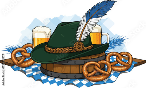 German Food Platter with Beer and Pretzels.