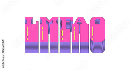 LMFAO layered pink vaporwave slang typography. Messaging abbreviation. Hilarious funny reaction in gen z conversation. 80s retro futuristic lettering. Viral word. Bubble letters buzz. Danfo font used