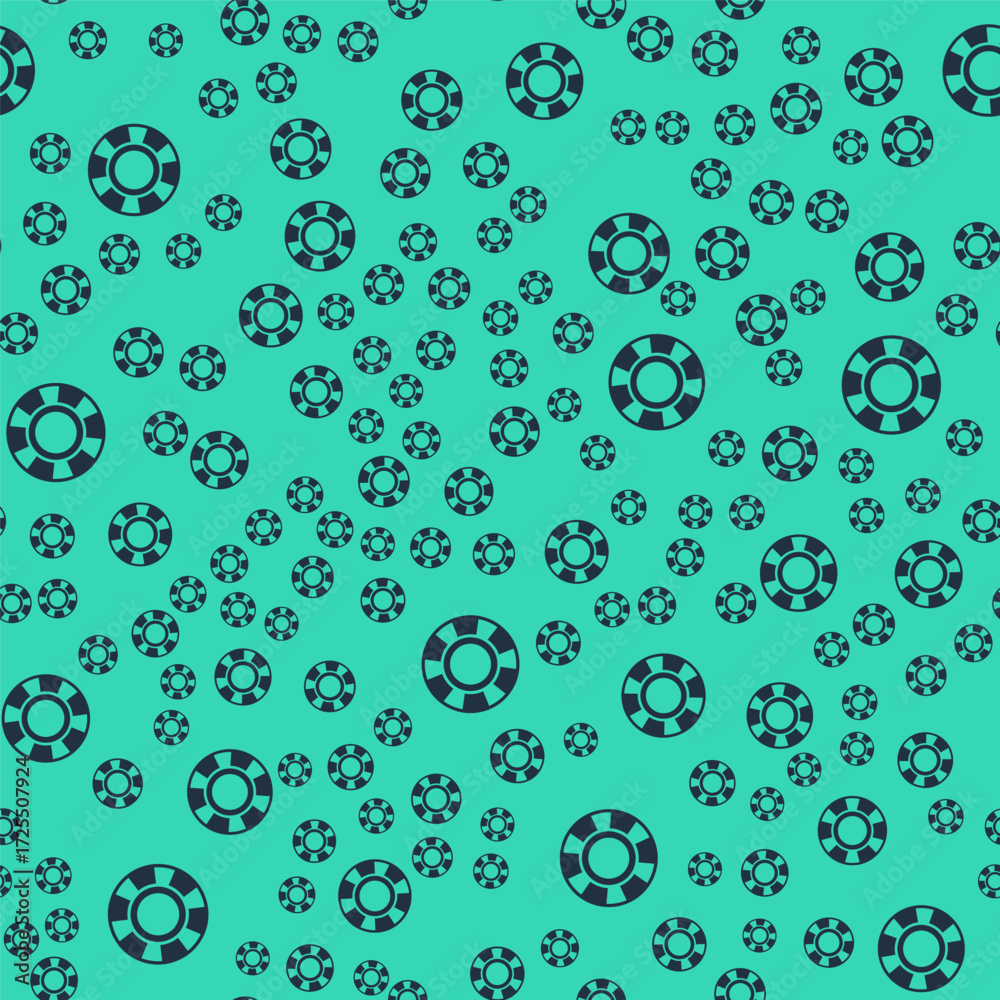 Fototapeta premium Black Casino chips icon isolated seamless pattern on green background. Casino gambling. Vector