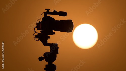 A camera silhouette against a vibrant sunset, capturing the essence of a moment frozen in time.