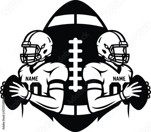 American football players with football graphic silhouette