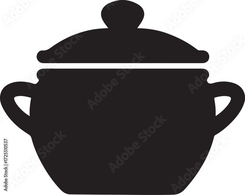 Simple black silhouette of a covered pot or casserole dish.