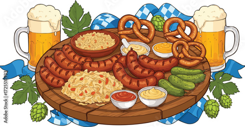 German Food Platter with Beer and Pretzels.