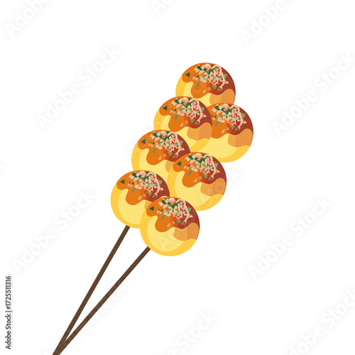 Takoyaki on a stick isolated on white background, a popular japanese street food