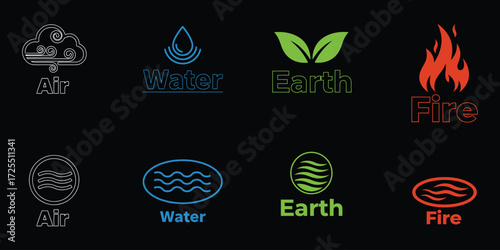 Four elements symbols representing nature and energy