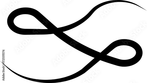 Swirl ornament flourish decoration divider icon in black flat and line style, vintage calligraphy curl scroll embellishment bundle, elegant border corner design isolated transparent background