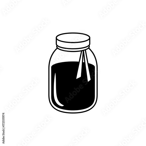Black and white illustration of a jar isolated on white background