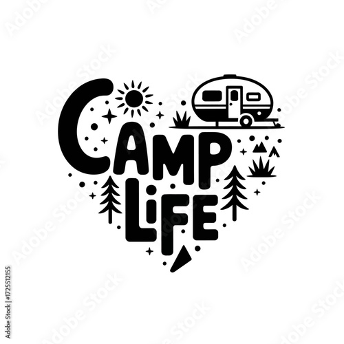Camp life heart shape vector design isolated on white background