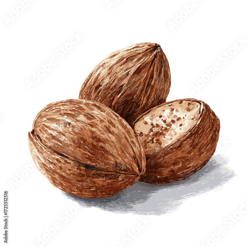Whole Nutmeg Seeds Illustration