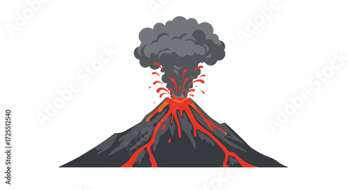Cartoon Volcano Eruption with Lava and Ash Cloud Illustration.