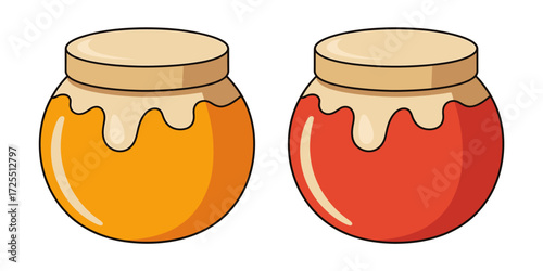 Two jars of honey isolated on white background, vector illustration