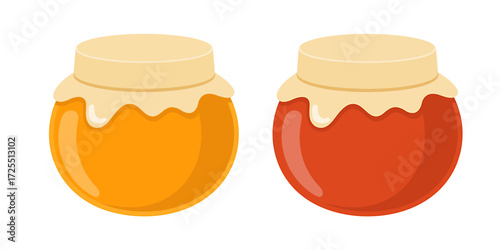 Two jars of honey isolated on white background vector illustration