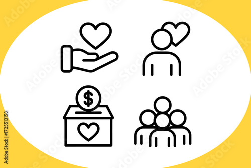 Charity and donation icons isolated on white background for web and mobile